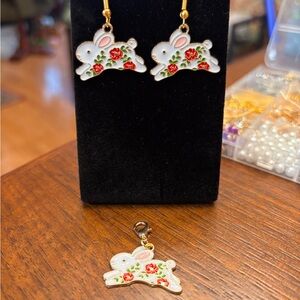 Cute Bunny Earrings and Charm Set and optional matching charm pin